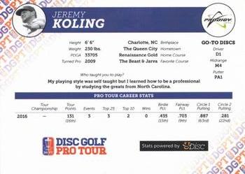 2016 Disc Golf Pro Tour #NNO Jeremy Koling Back